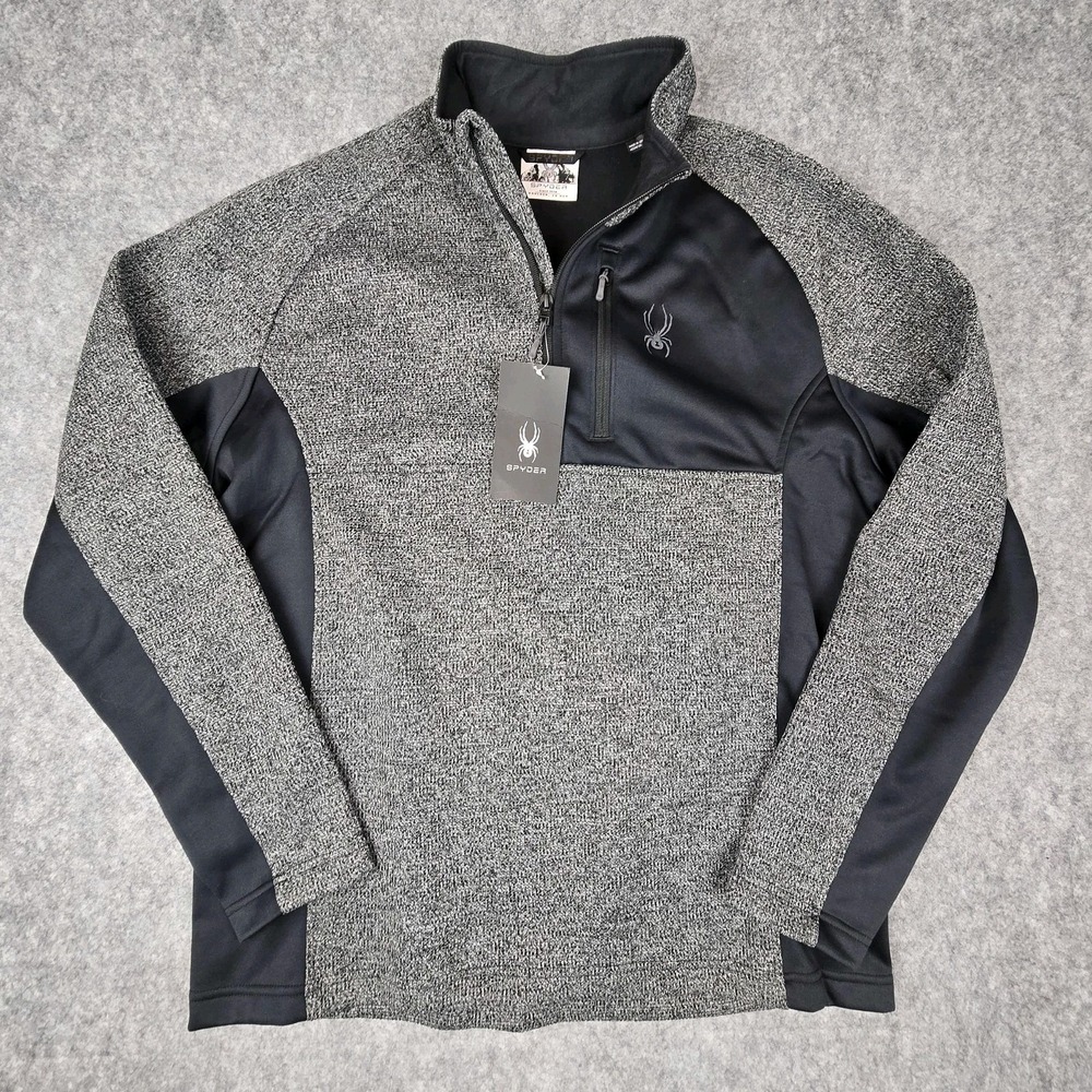 Spyder Sweater Mens 2XL Gray Black Quarter Zip Fleece Pullover Ski Golf 229518